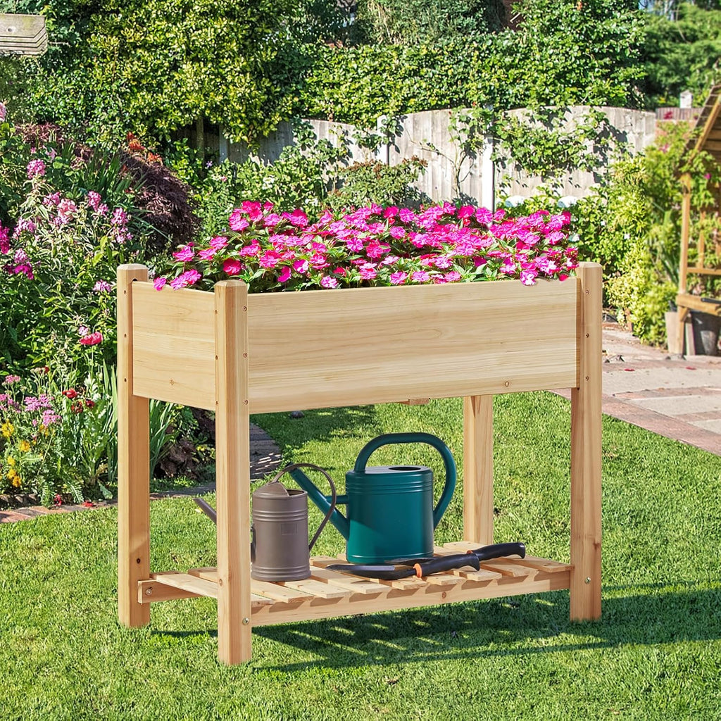 34" Raised Garden Bed with Legs, Wooden Planter Box, 1Pcs | Elevated wooden planter with sturdy fir wood frame &