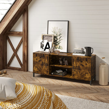 Modern Barn Door Entertainment Center TV Console for TVs up to 65 Inches, Living Room, 58 Inches, Brown
