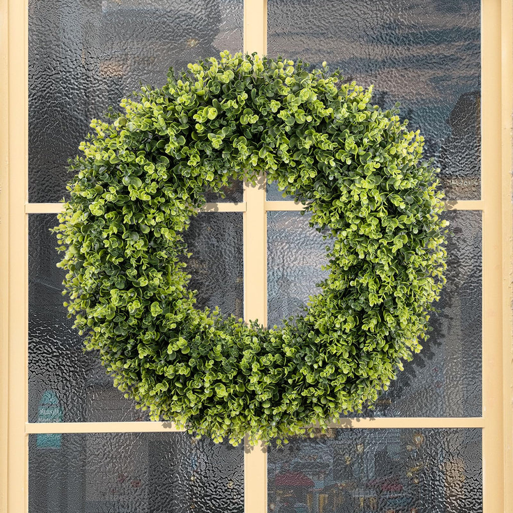32 Inch Extra Large Boxwoods Green Spring Artificial Wreath for Front Door, Year Round Spring Summer Winter Wreaths