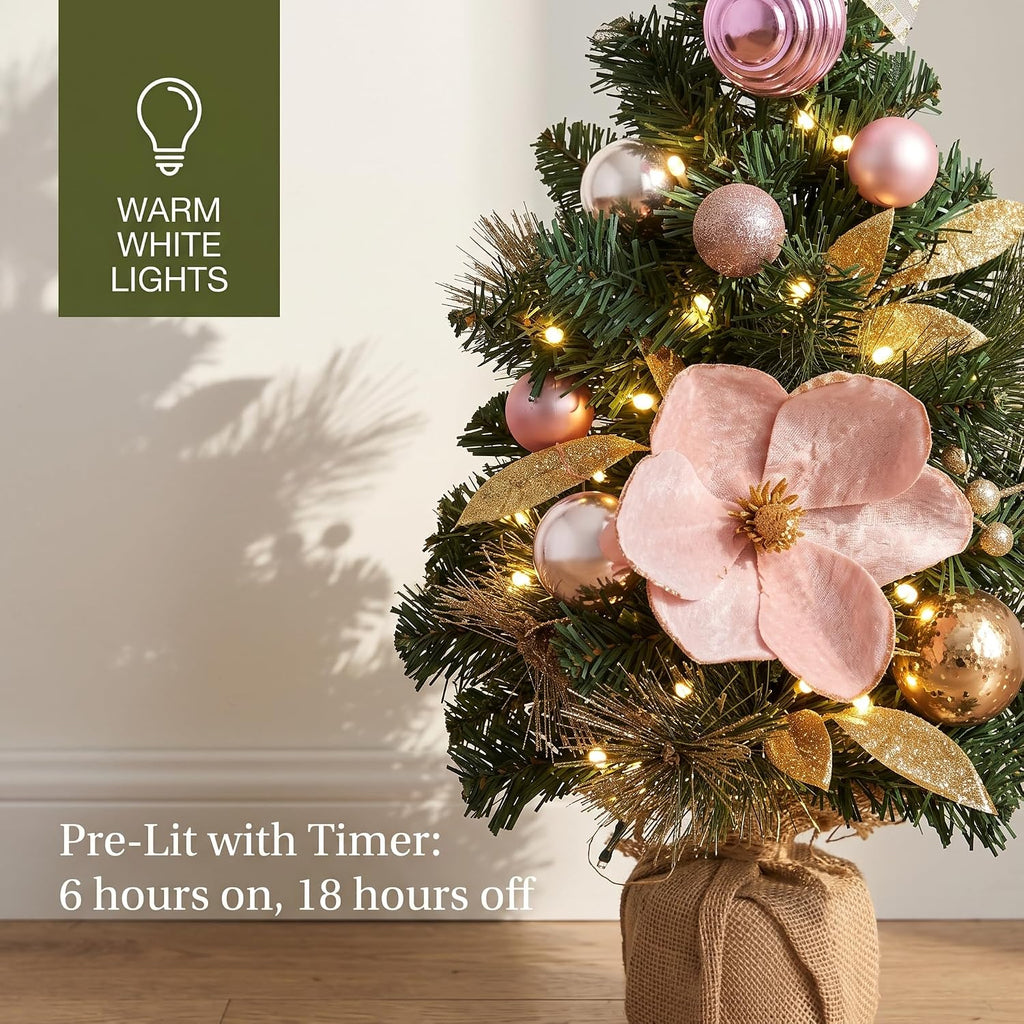 24" Pink Small Christmas Tree Mini Tabletop with Lights