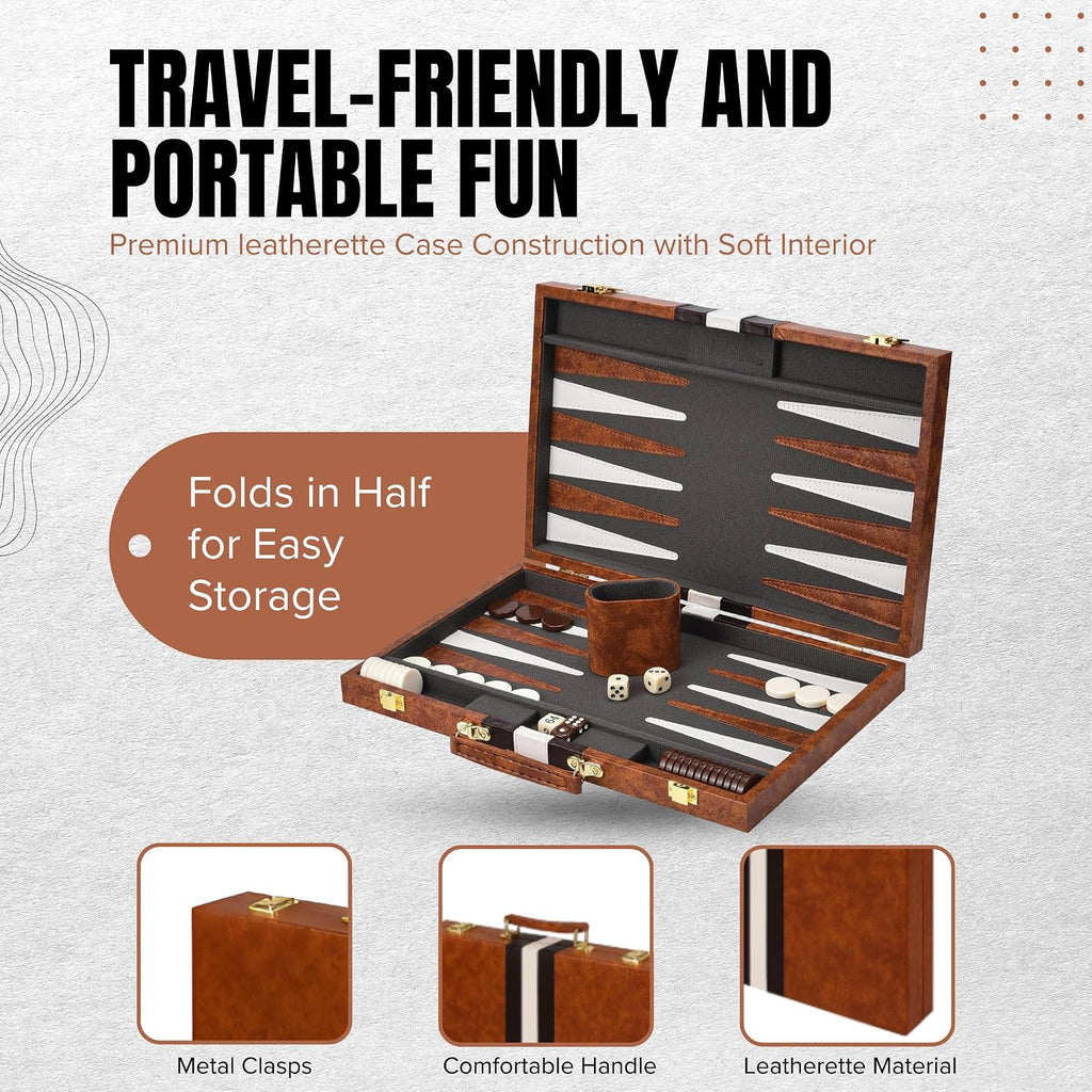 Premium Backgammon 18" Large Brown - Backgammon Sets for Adults and Kids