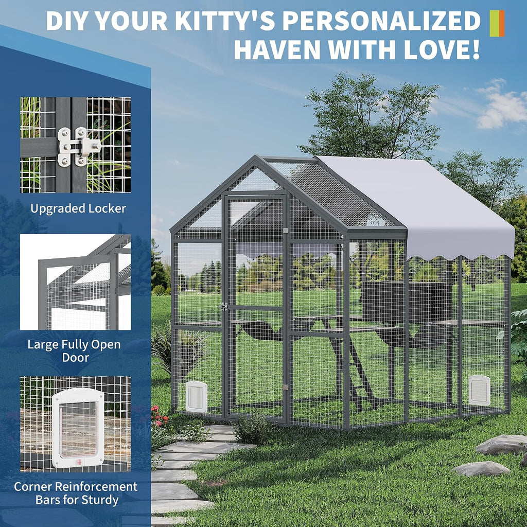 Extra Large Outdoor Catio Enclosure with UV-Proof Cover for Multiple Cats