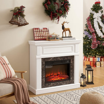 41" Electric Fireplace with Mantel, Fireplace Mantel with Faux Marble Pattern Surround, Freestanding Fireplace Heater