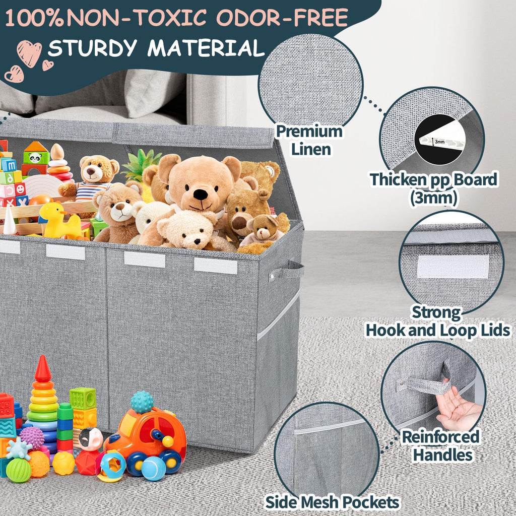 Extra Large Toy Box with Lids, Collapsible Storage Bin, 38"x16"x14", Gray