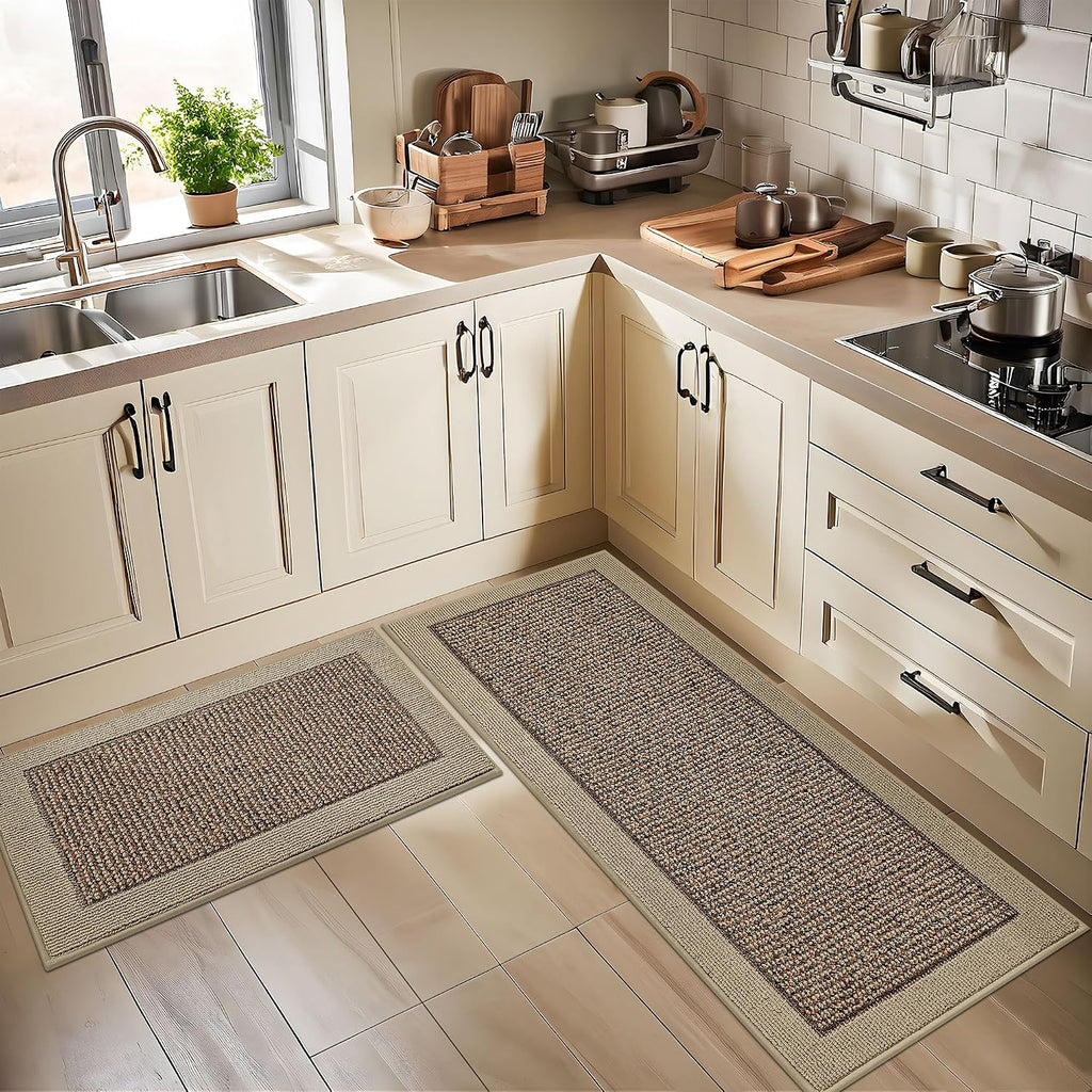 Kitchen Rugs Set of 2, Non Slip Washable, 24"x36"+24"x60", Taupe | Kitchen Mats for Floor, Extra Absorbent and Stain