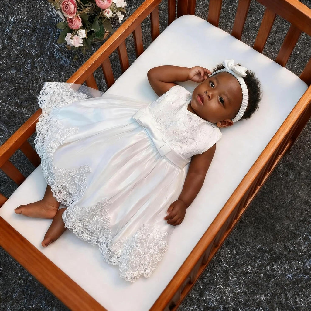 Toddler Baby Girls Embroideries Baptism Dresses Christening Special Occasions Gown for Baby Girl with Headwear