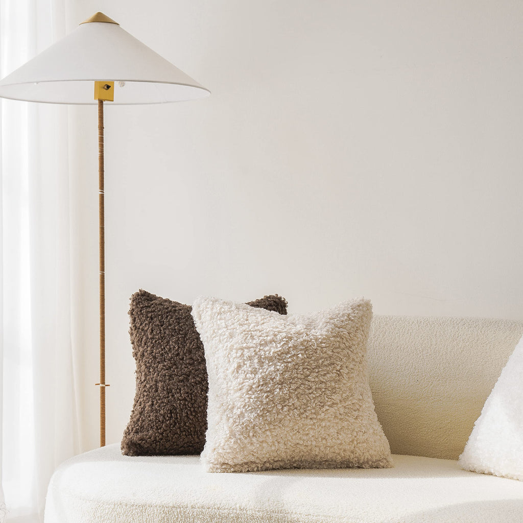 Decorative Fuzzy Faux Fur Throw Pillow Cover 24x24 Inch Ivory