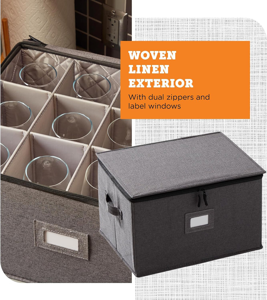 Wine Glass Storage Containers, Hard Shell Organizer for Stemware and Glassware Sets, Stackable Wine Glass Storage Box