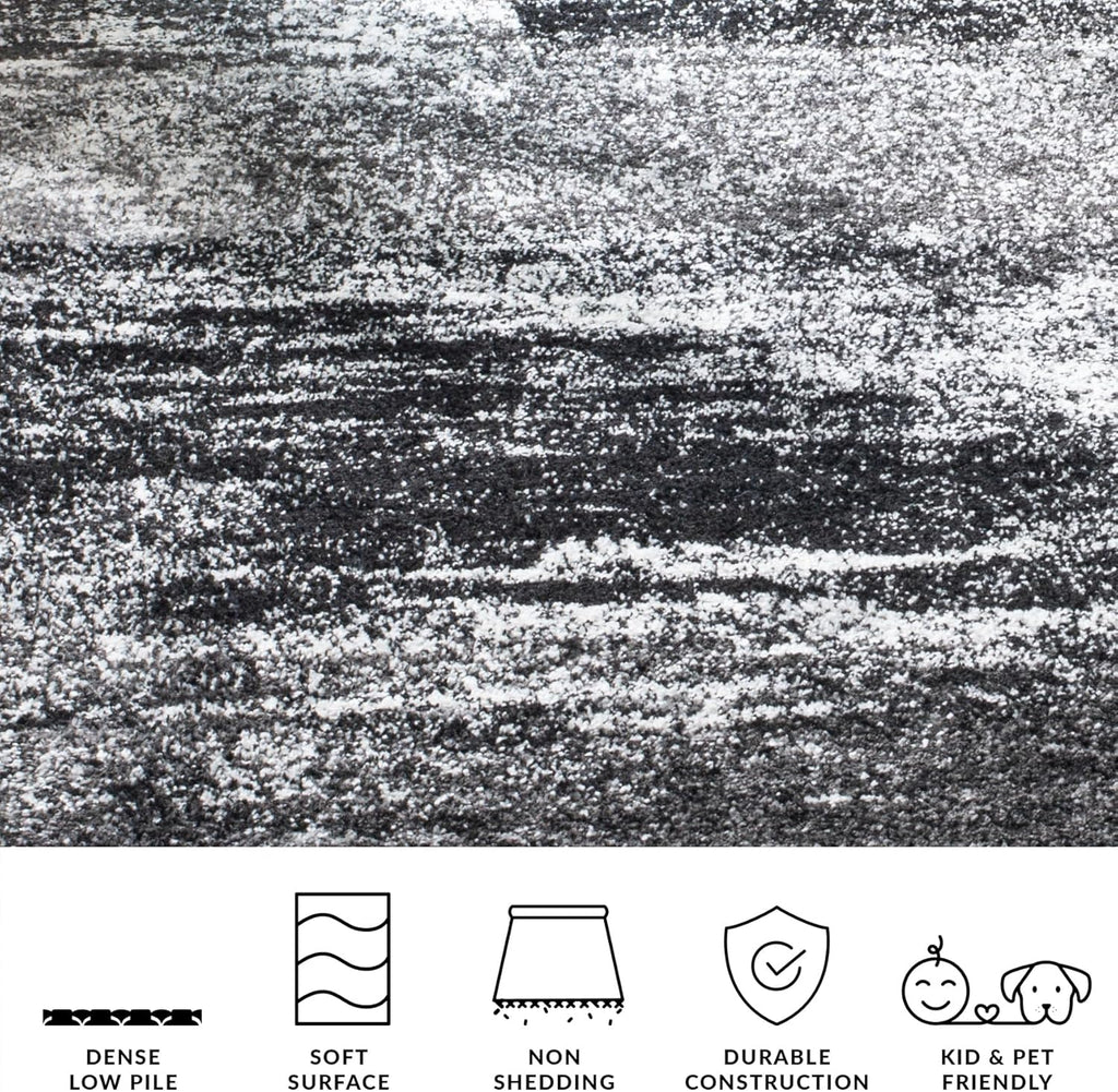 9x12 Adirondack Collection Area Rug - 9' x 12', Silver & Black, Modern Abstract Design, Non-Shedding & Easy Care, Ideal