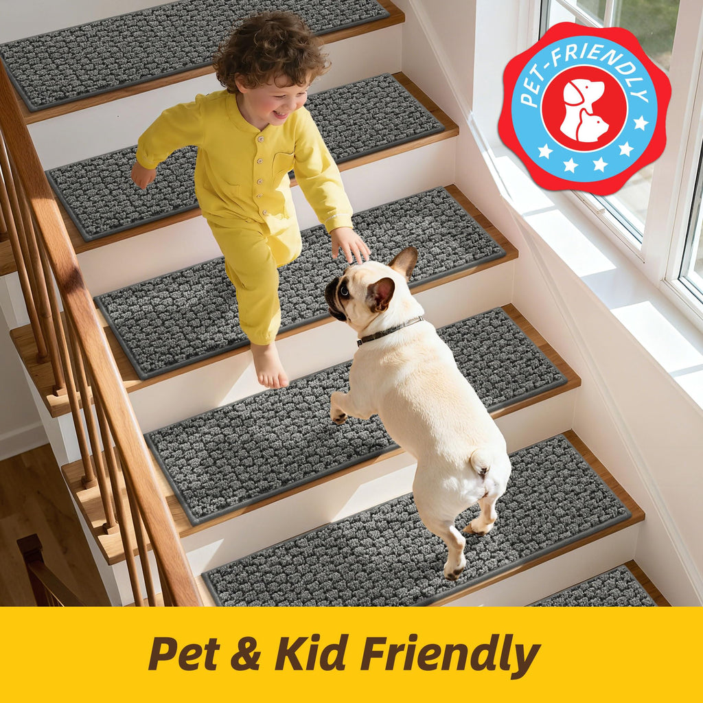 Stair Treads for Wooden Steps Indoor, 14 Pack, 9" x 28", Light Grey