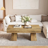 Farmhouse Coffee Table, 47 Inches Wooden Rectangular Accent Center Tables with Thick Base
