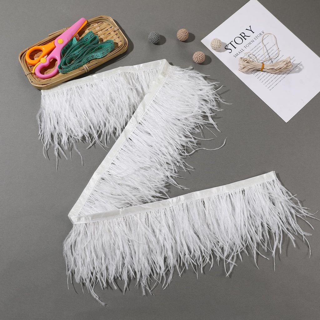 Off White Ostrich Feather Trim, 4 Inch 2 Yards