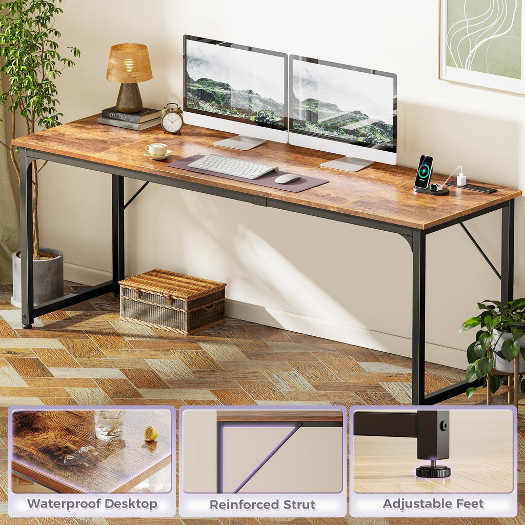 80 X 24 Inch Computer Desk, Power Outlets, USB-C, Rustic Brown