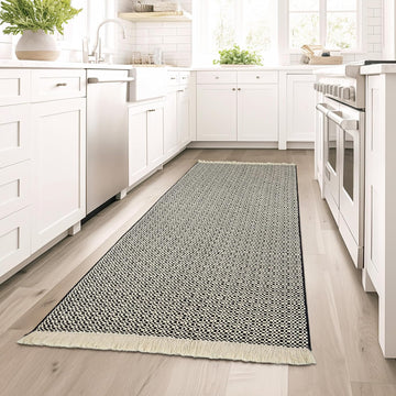 Checkered Runners 2'6''x8 Long Washable Runner Rug with Tassels Cotton Woven Entryway Rugs Checkerboard Indoor Carpet