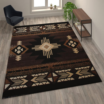 Mohave Traditional Southwestern Style Area Rug - Rustic Chocolate Accent Rug - - Olefin Fibers with Jute