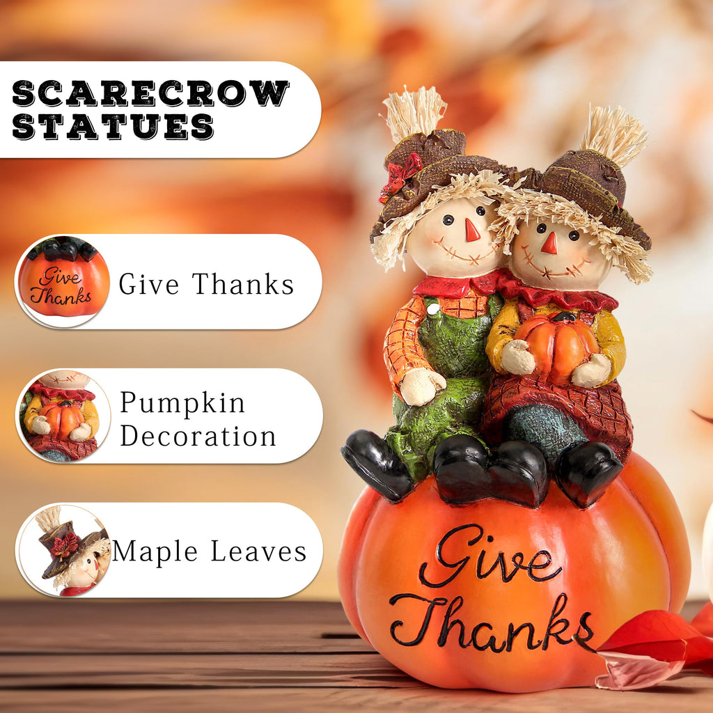 Thanksgiving Pumpkin Scarecrow Figurine, Fall Decor for Shelf Table Mantel