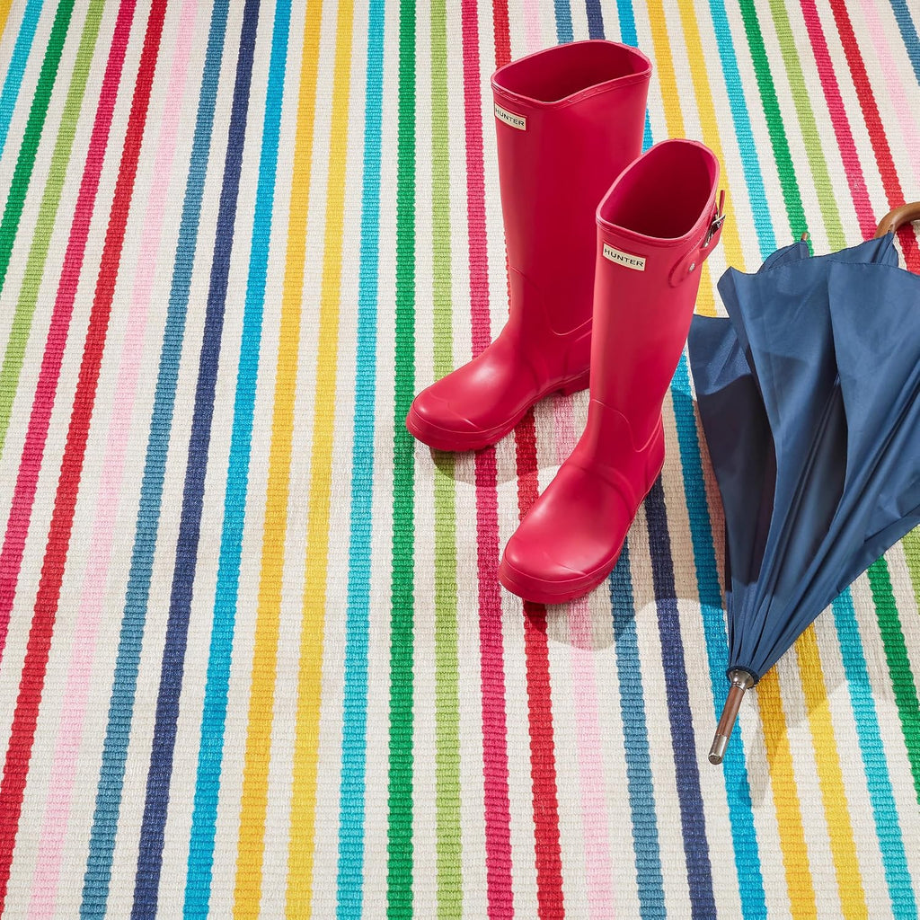 Rainbow Stripe Multicolor Striped Washable Rug