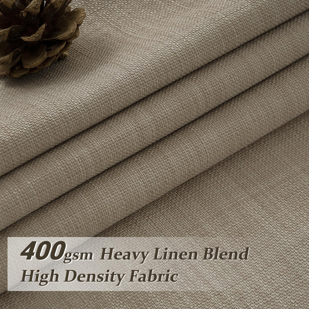 Taupe Pleated Linen Blackout Sliding Doors Curtains 4 Panels Set 84 Inches Long, Memory Trained Pinch Pleat Insulated