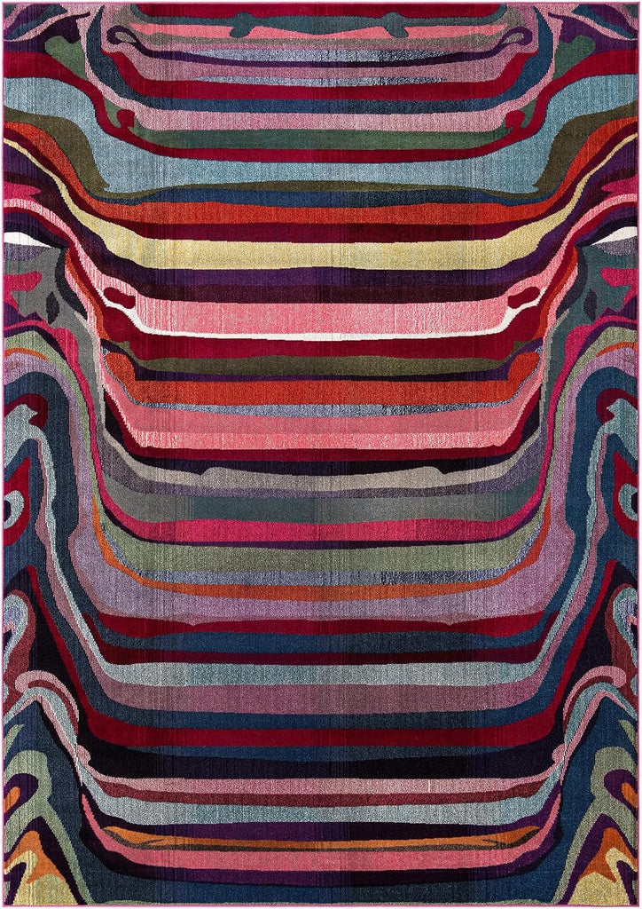 Theia Collection Rug - Multi Washable Area Rug - Modern Striped Design for Playrooms, Living Rooms, and