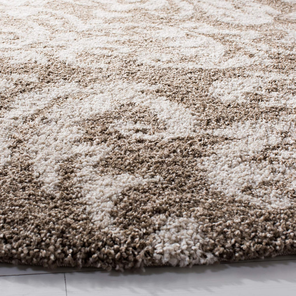 Florida Shag Collection Area Rug - 6'7" Square, Beige & Cream, Damask Design, Non-Shedding & Easy Care, 1.2-inch