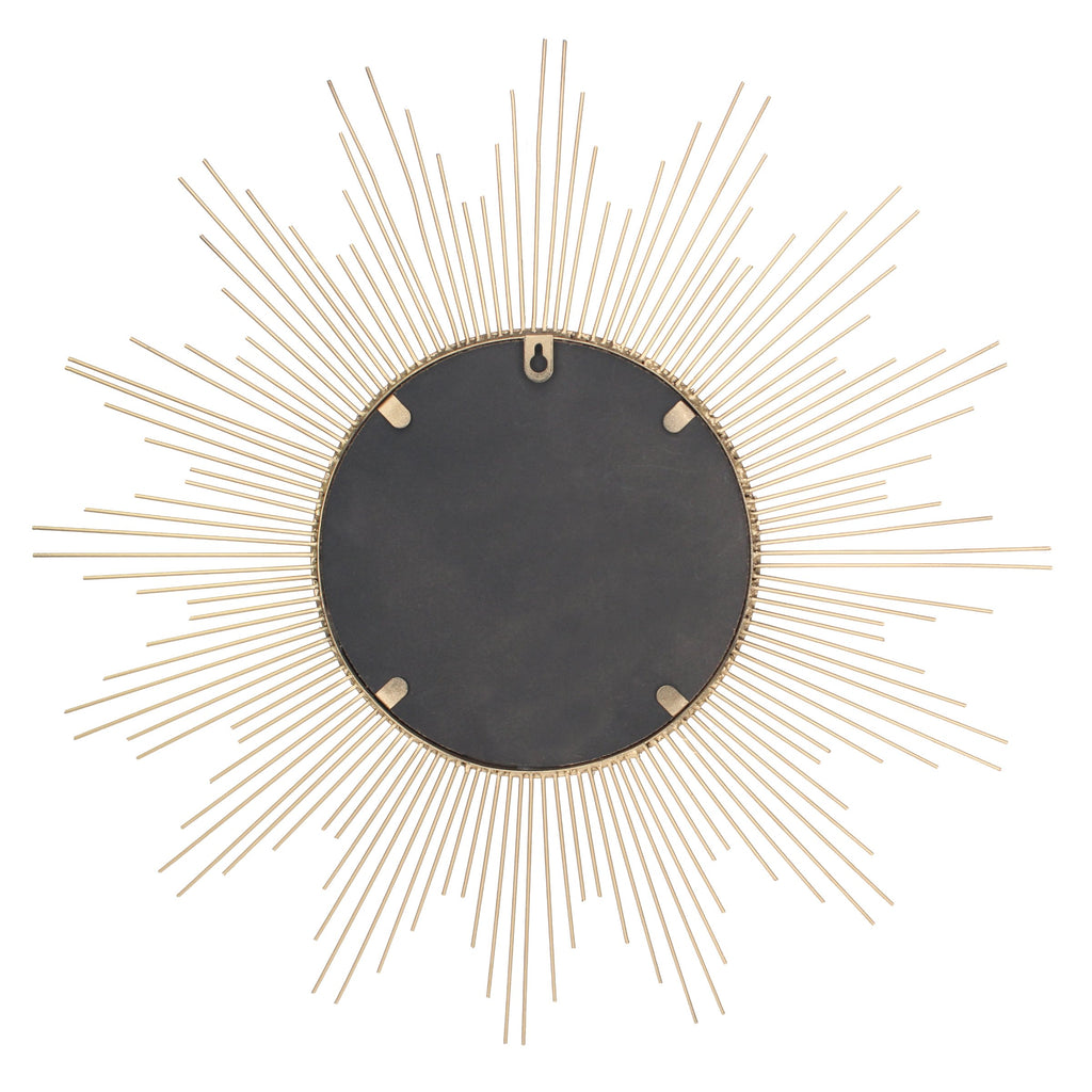 Round 23" Antique Gold Metal Starburst Hanging Wall Mirror with Attached Mounting Bracket, Decorative Decor for the