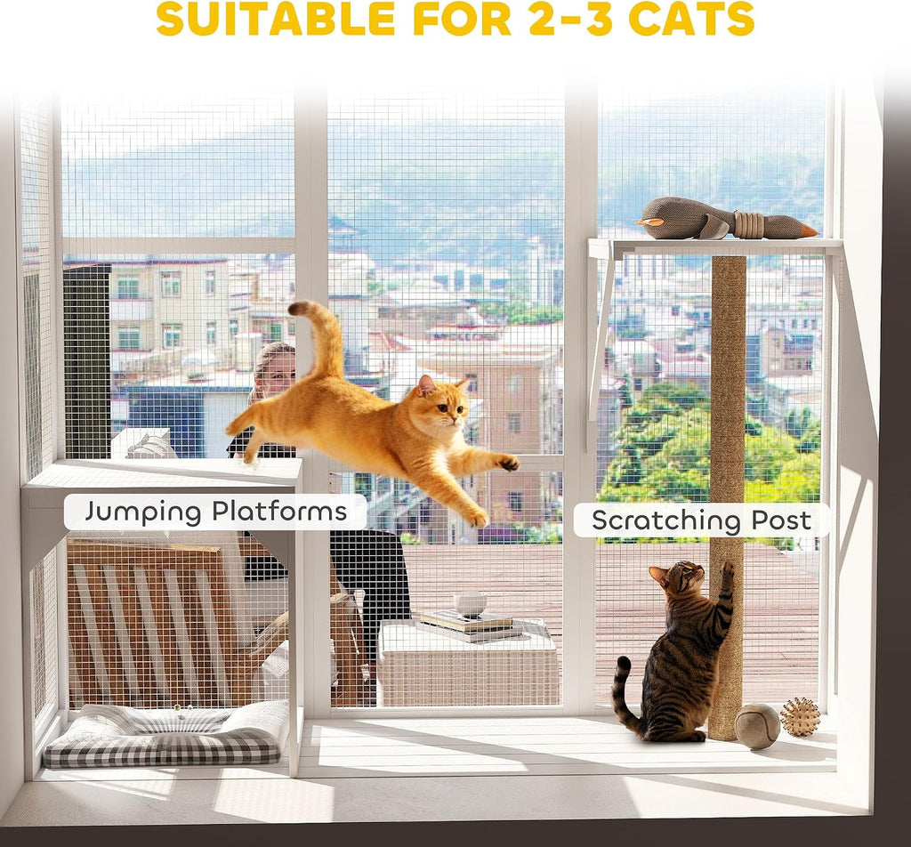 Outdoor Catio for 2-3 Large Indoor Cats 2 Jumping Platforms White