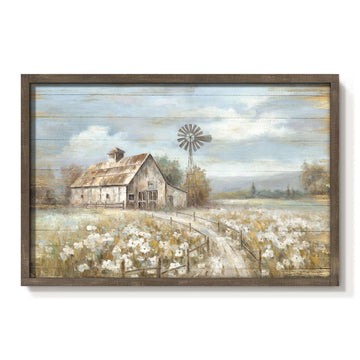 Country Barn Wall Art, Rustic Windmill Picture, 45x30