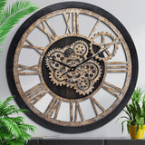 Wall Clock for Living Room Decor, Large, 24 in (60cm), Moving Gear, Farmhouse Vintage Industrial Oversized Wall Clock