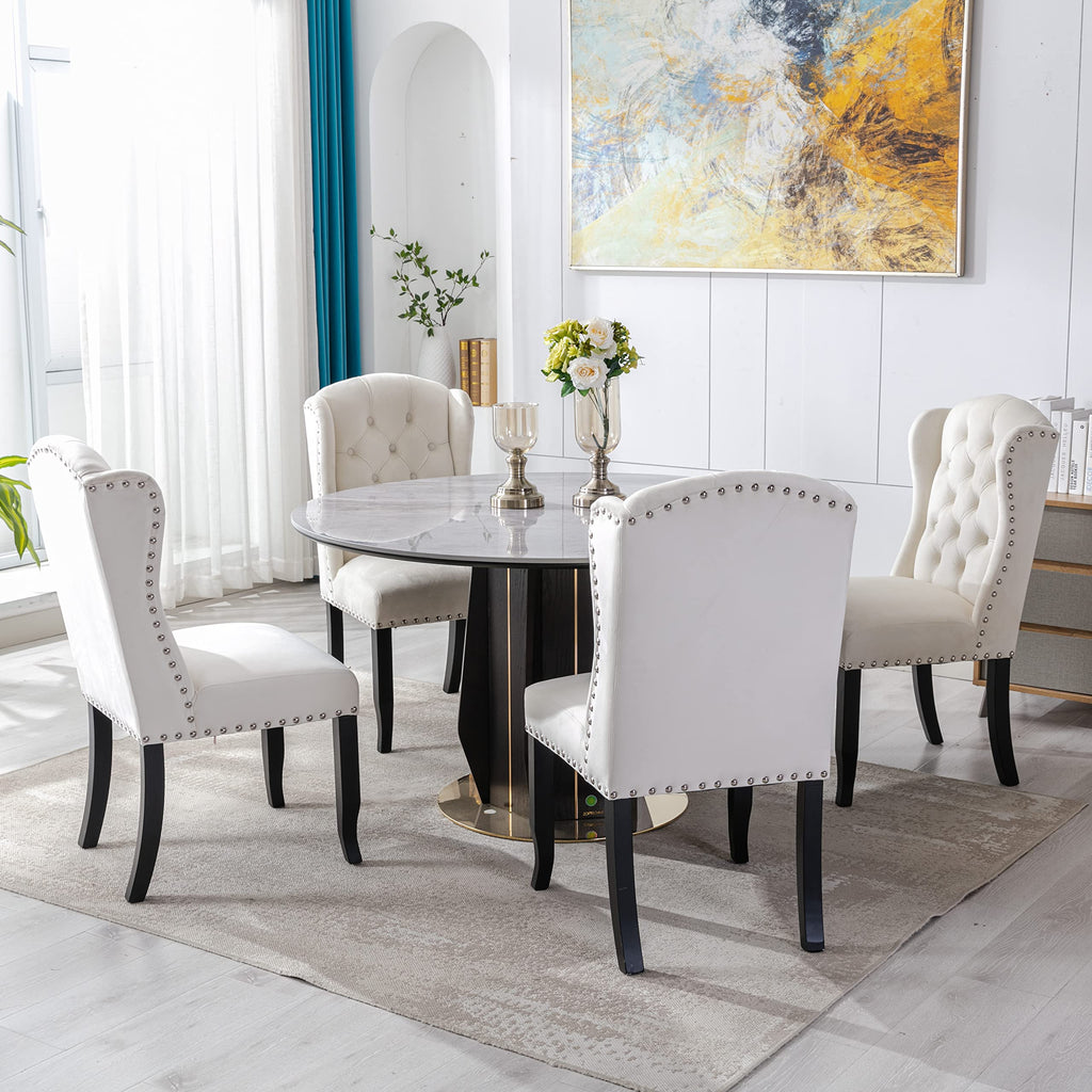 Tufted Dining Chairs Set of 6, Velvet Upholstered Dining Room Chairs Mid Century Modern Accent Chairs with Button