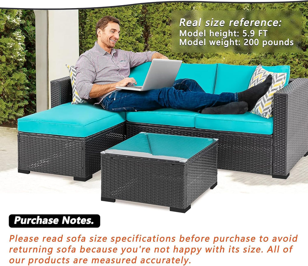 3 Pcs Patio Furniture Set,Outdoor Sectional Black Wicker Patio Conversation Set,All-Weather Rattan Patio Couch with