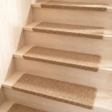 4 Pcs Bullnose Carpet Stair Treads Non Slip, 29.5" X 9.4", Jute