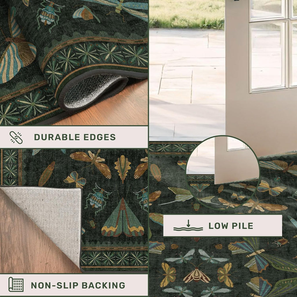 8 ft Long Hallway Runner Rug - Boho Green Rug for Kitchen Floor, Entrance Indoor, Washable Wide Runn