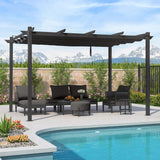 10' x 13' Aluminum Outdoor Pergola Wind-Resistant Retractable Pergola with Double Sun Shade Canopy Heavy-Duty Metal