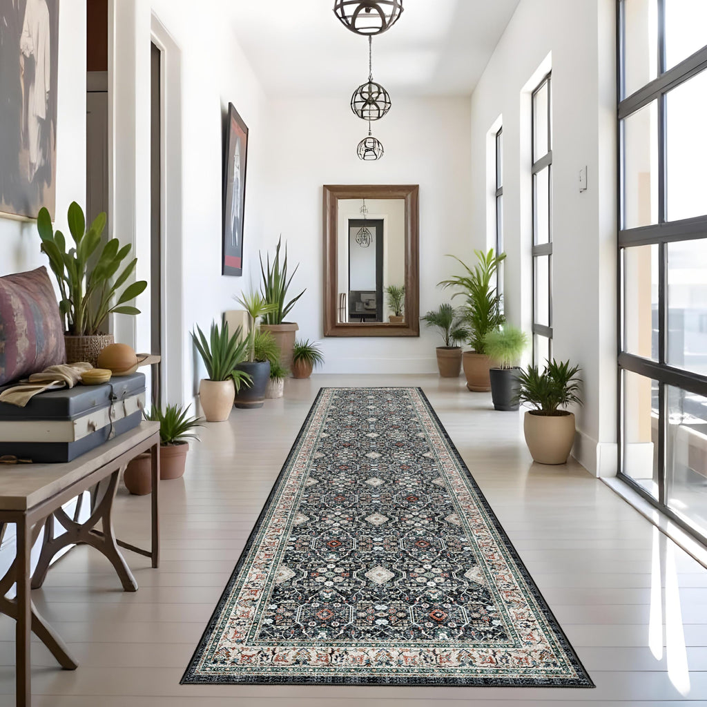 3x12 Washable Hallway Runner Rug: Oriental Long Ultra Soft Runners Kitchen Thin Stain Resistant Low Pile 12ft Carpet