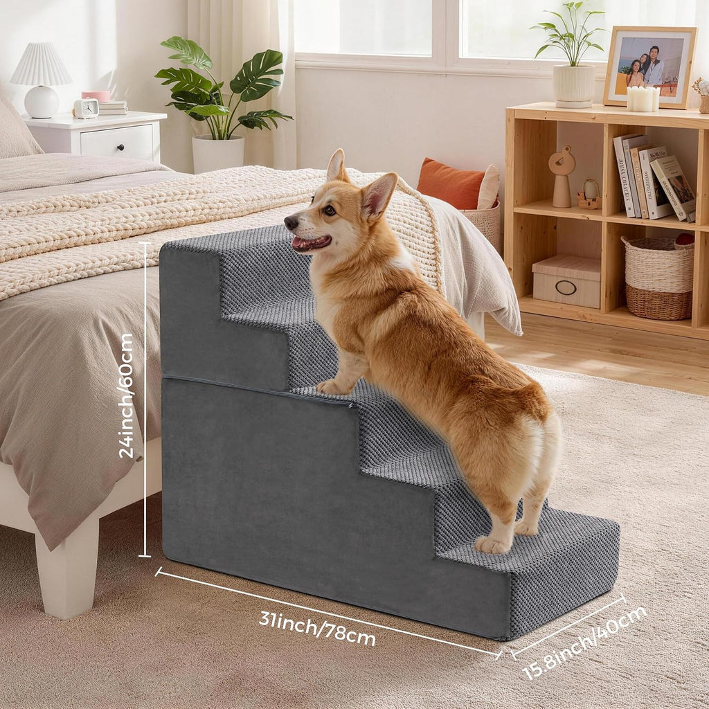 Dog Stairs, Steps and Ramp for High Bed & Sofa, 13-24" H Detachable Pet Stairs for Small Medium Dogs, Sturdy 40D