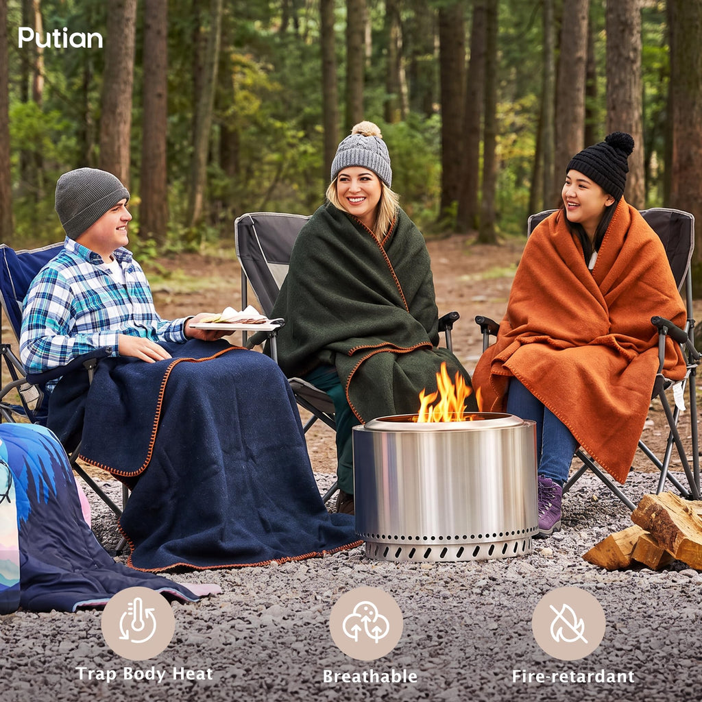 100% Wool Blanket - Camping Outdoor Blanket, 63"×87", Grey
