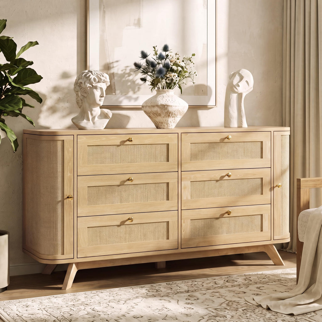 6 Drawer Dresser, 55" Wide Rattan Dressers & Chest of Drawers