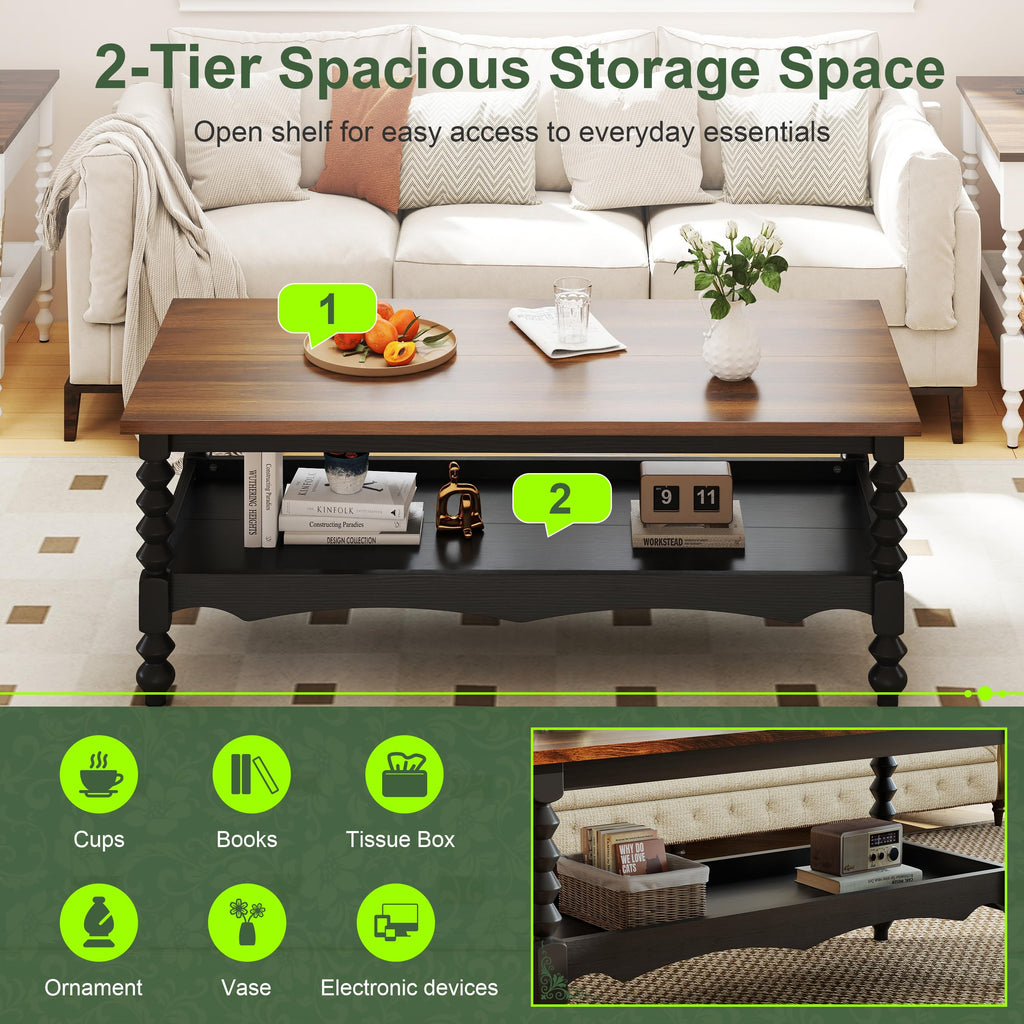Wood Coffee Table, Classical Coffee Tables, Center Table, Black 120