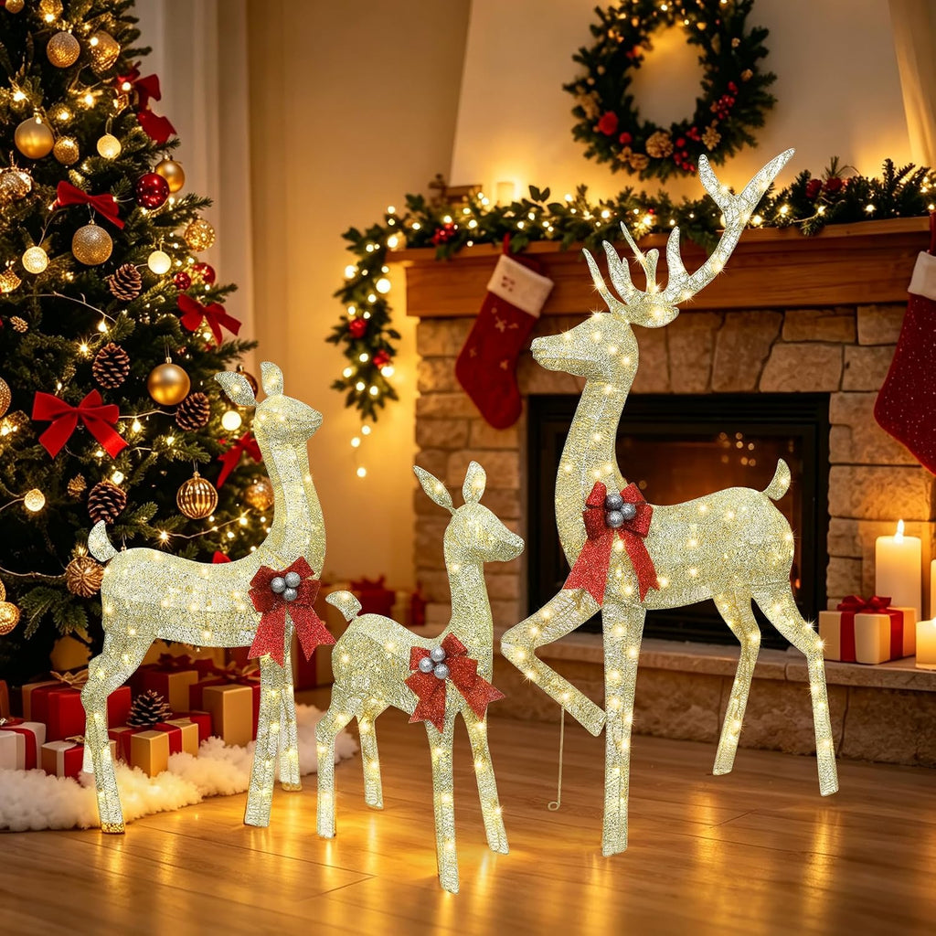 Outdoor Reindeer Christmas Decorations Yard Lighted Deer Set of 3