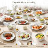 24 Piece Dinnerware Set, Embossed Ceramic Dish Sets Service for 8, Plates and Bowls Set