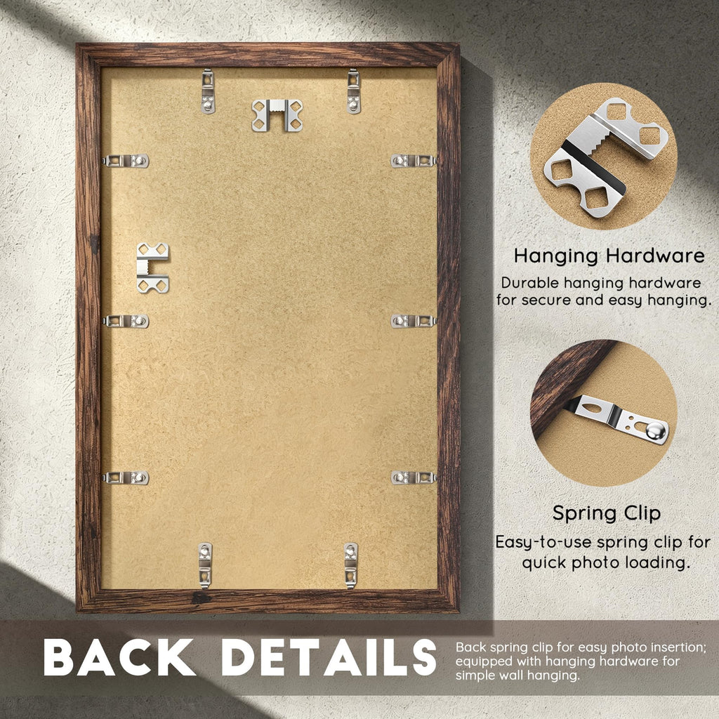 11x17 Rustic Brown Wooden Picture Frame with Thick Border, Glass
