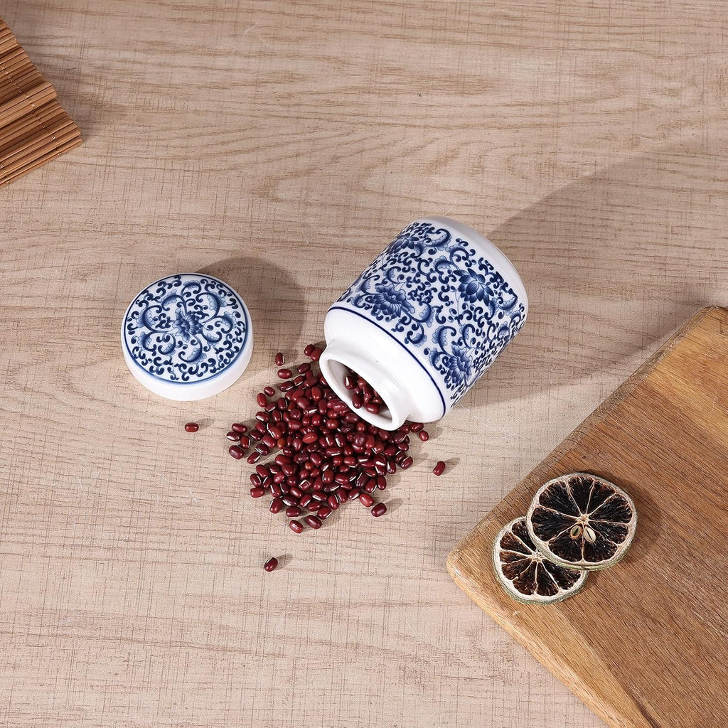 Chinoiserie Blue and White Porcelain Ginger Jar with Twist Lid-Versatile Ceramic with Five Unique Floral