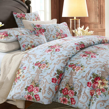 Chic Boho Shabby Floral Classic Luxury Collection King Size 3Pcs Duvet Cover Set Elegant Peony Leaves Bedding Sets 1