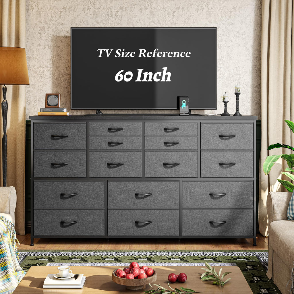 16 Drawer with Charging Station, Rustic Grey
