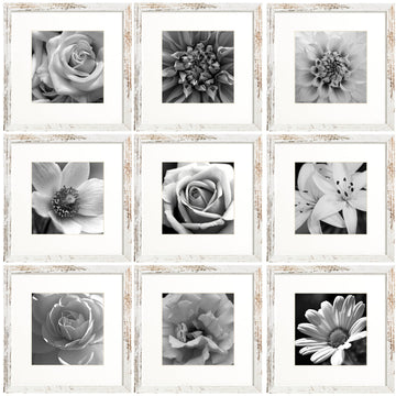 Picture Frames Set of 9, 12x12 in, Acrylic Cover, Rustic White