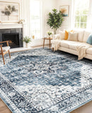 8x10 Washable Low Profile Area Rug, Non-Slip Vintage Carpet for Living Room Bedroom Dining Room