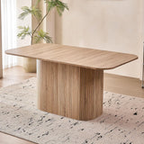 Large 63" Large Dining Table for 4 6, [Rounded Corners] [Grooved Pedestal Base] Modern Rectangle Kitchen Dinner