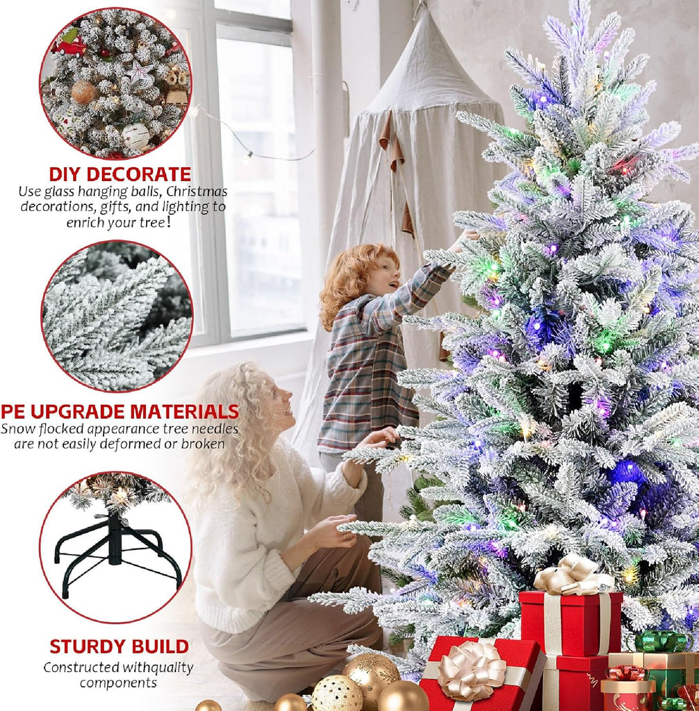 Prelit Flocked Christmas Tree with Fluffy Tips & 9 Lighting Modes