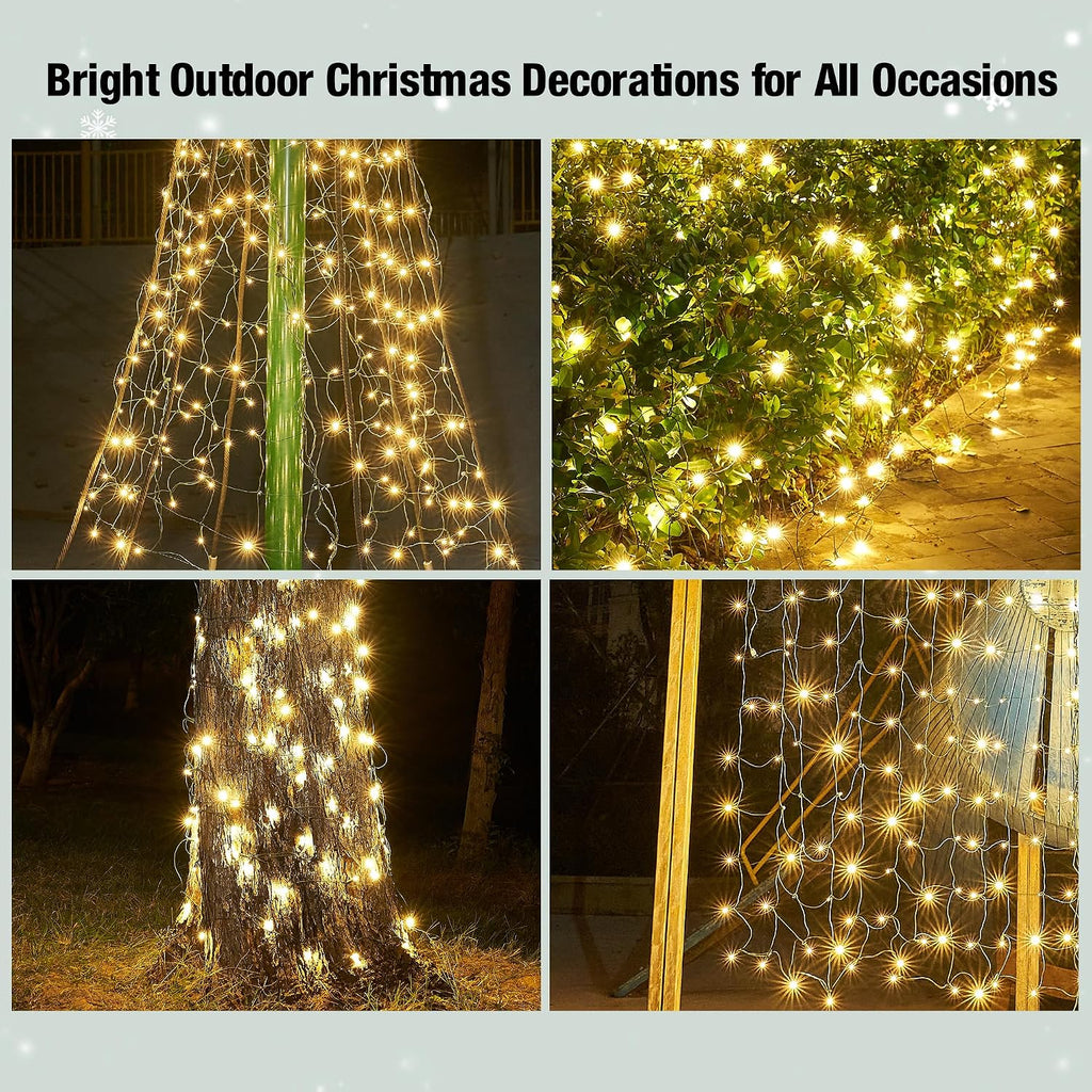 Led Christmas Net Lights Outdoor Christmas Bushes Lights 120Led 6ftx5ft, Connectable Outdoor Indoor Mesh Net Lighting