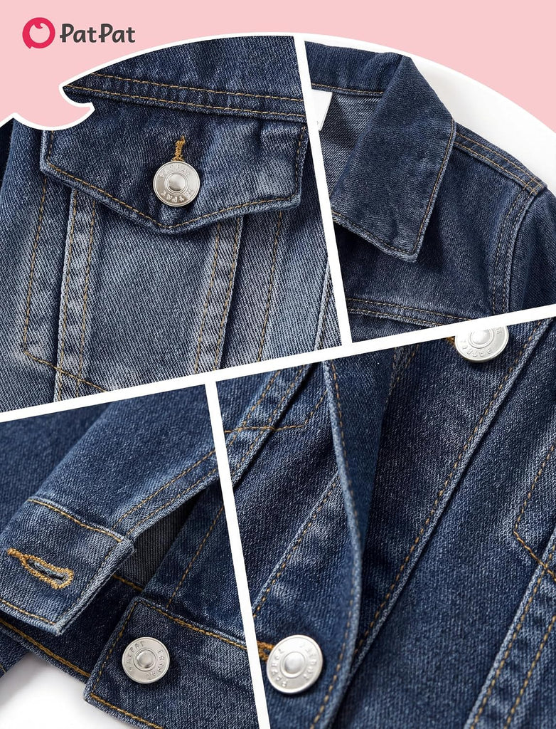 Girls Jean Jacket Long Sleeve Front Button Collared Denim Outerwear